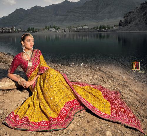 Haldi Wear Yellow Gajji Silk Bandhej Kutchi Work Traditional Sari