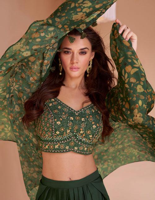 Mehandi Wear Green Indo-Western Tulip Pants with Shrug