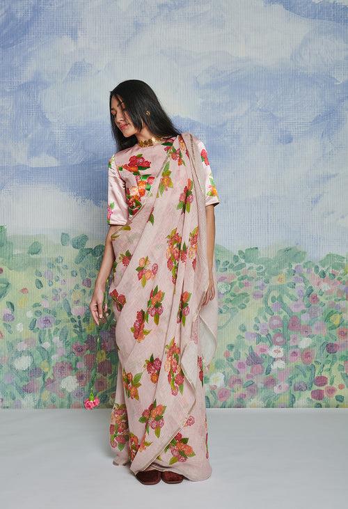 Lantana Pink Linen Sari