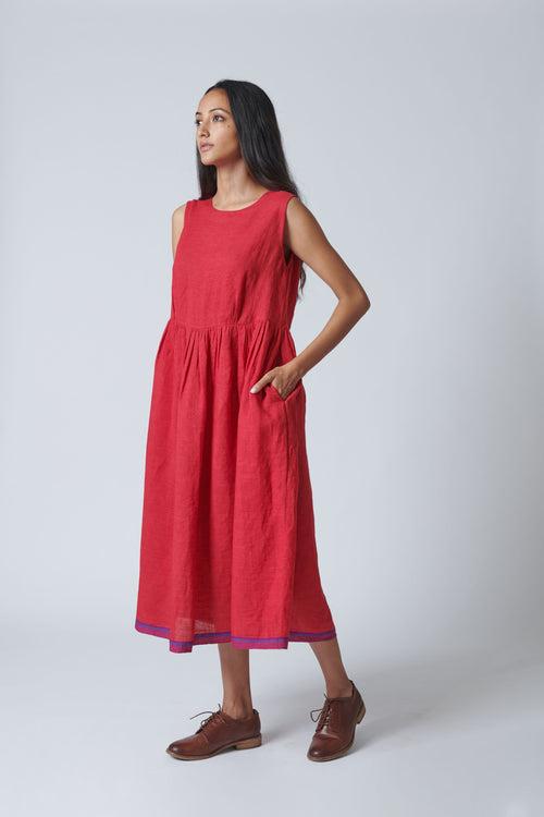 Sunshine Red Linen Dress