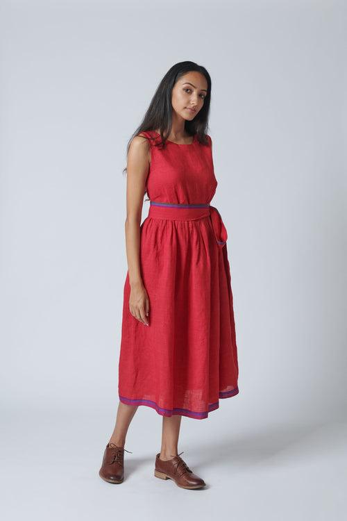 Sunshine Red Linen Dress