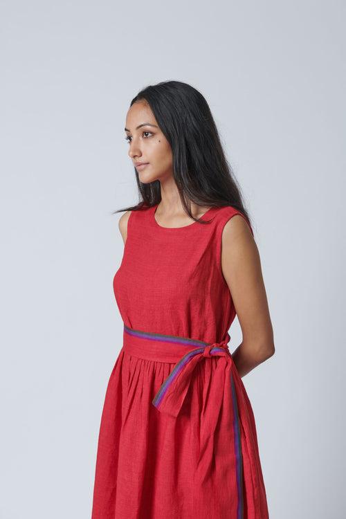 Sunshine Red Linen Dress