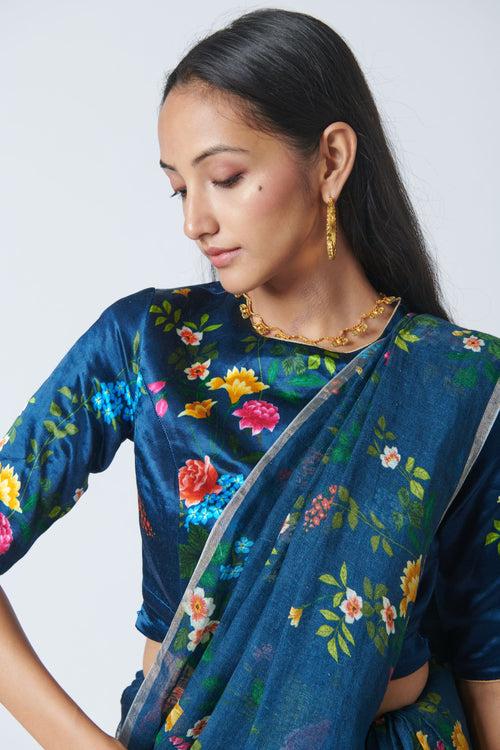 Midnight Trellis Linen Sari