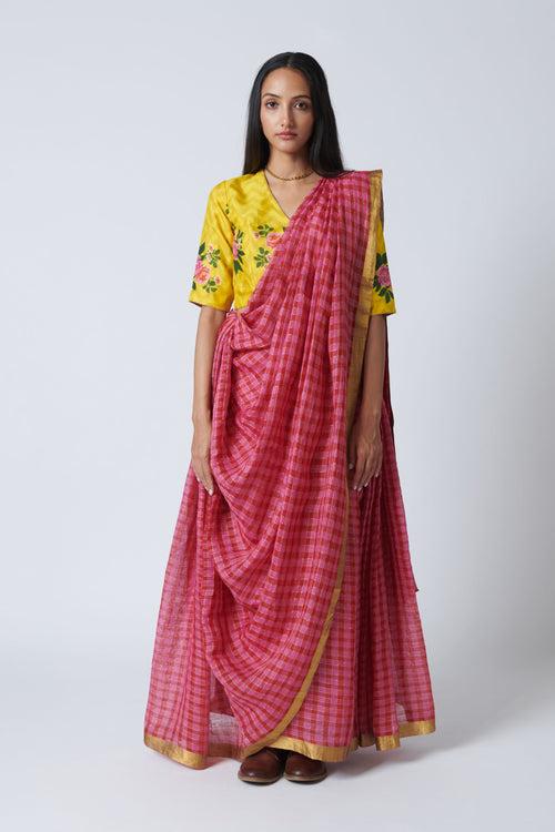 Raspberry Pink Linen Sari