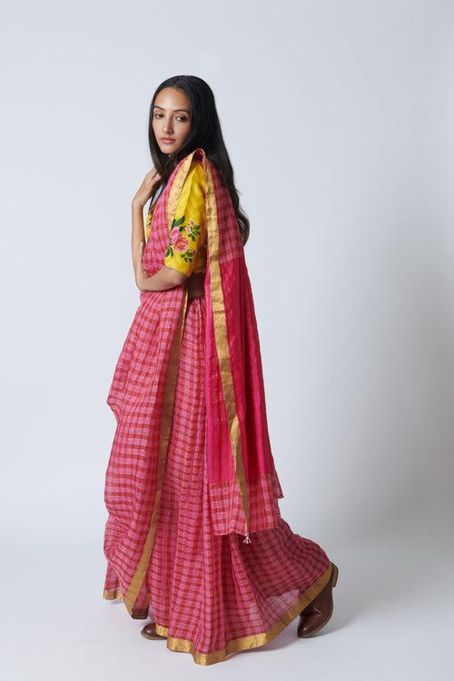 Raspberry Pink Linen Sari