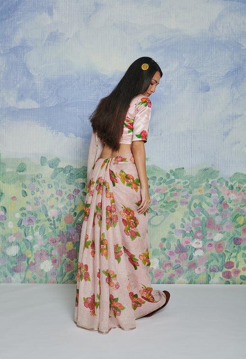 Lantana Pink Linen Sari