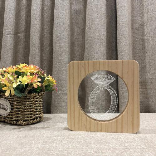 Diamond Ring 3D LED Arylic Wooden Night Light Lamp