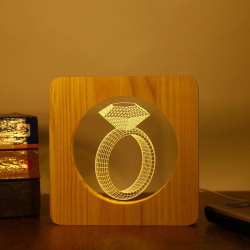 Diamond Ring 3D LED Arylic Wooden Night Light Lamp