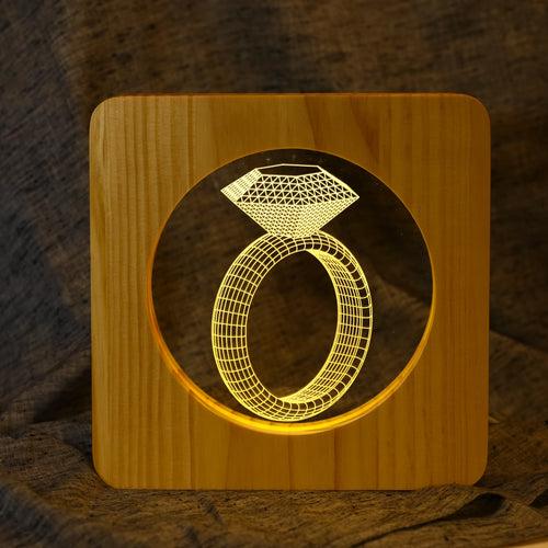 Diamond Ring 3D LED Arylic Wooden Night Light Lamp