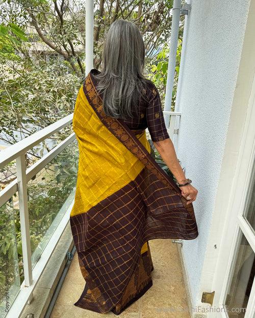 EE-X00491 Mustard Madurai Cotton Sari