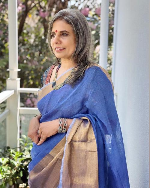 EE-W16724 Blue Linen Saree