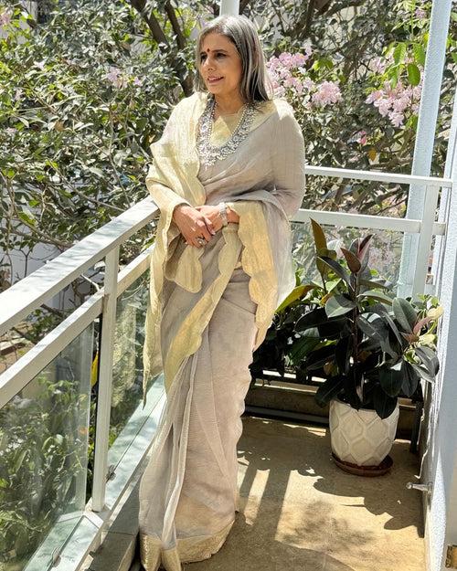 EE-X00040 Grey Tissue saree