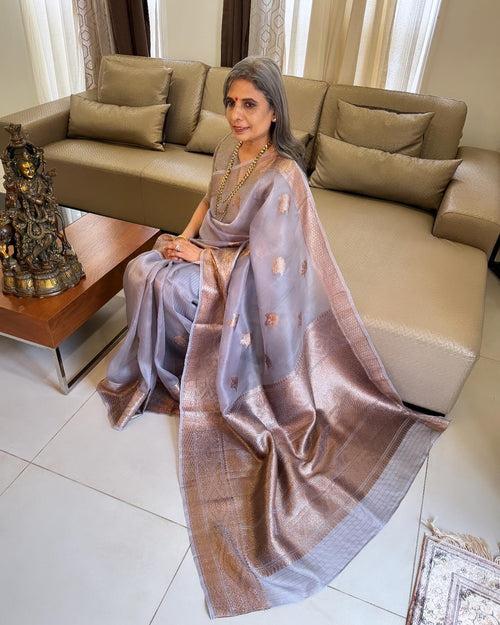 EE-W18577 Grey organza sari