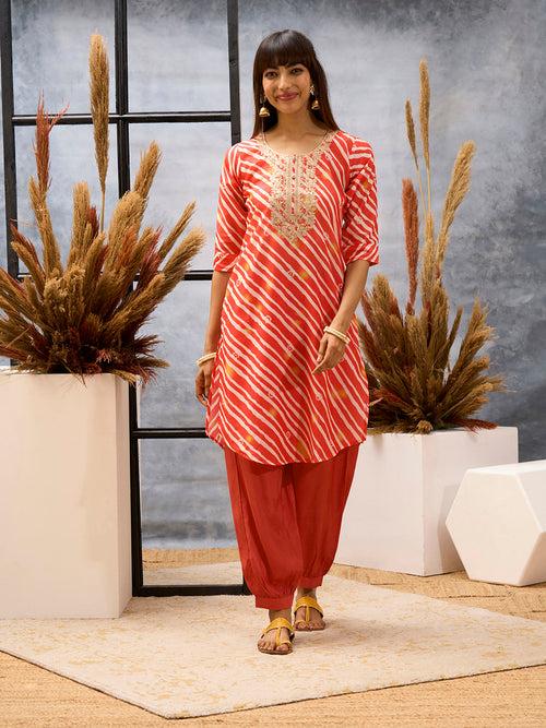 Coral Kurta Set - Women Chanderi Silk Comfort Kurta Set - Zola