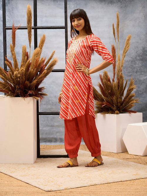 Coral Kurta Set - Women Chanderi Silk Comfort Kurta Set - Zola