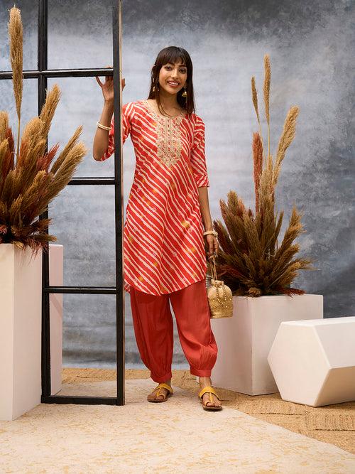 Coral Kurta Set - Women Chanderi Silk Comfort Kurta Set - Zola