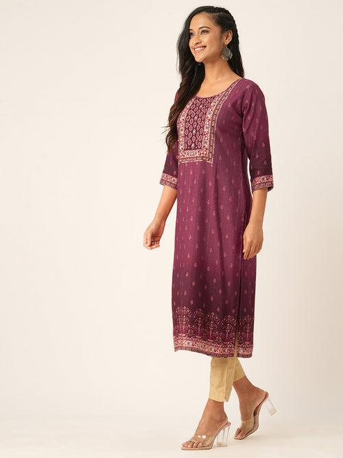 Wine Comfort Fit Muslin Kurta for Women Online in India - Zola