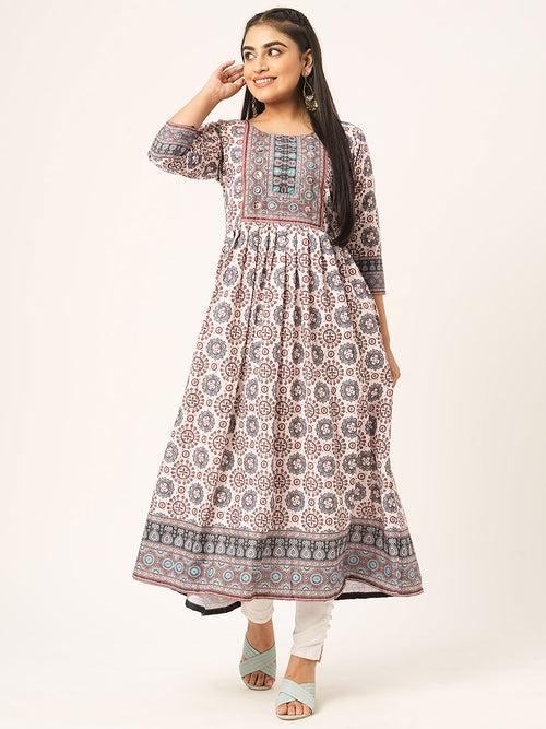 Buy Rayon Cream Kurta for Women with Comfort Fit Online - Zola