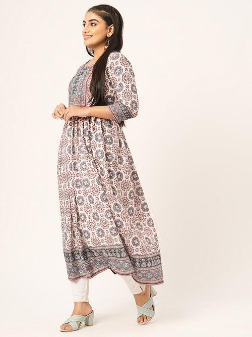 Buy Rayon Cream Kurta for Women with Comfort Fit Online - Zola