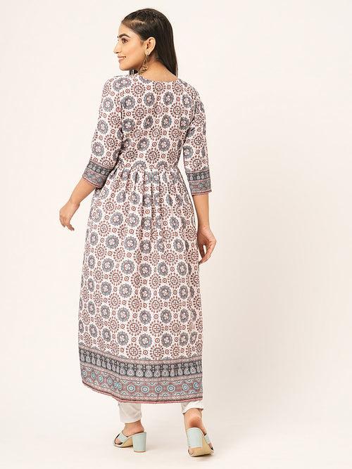 Buy Rayon Cream Kurta for Women with Comfort Fit Online - Zola