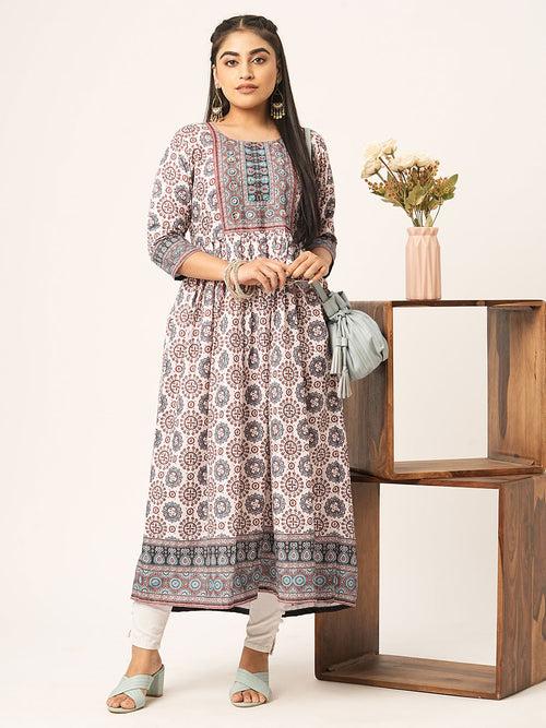 Buy Rayon Cream Kurta for Women with Comfort Fit Online - Zola