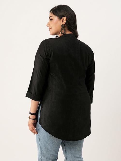 Black Comfort Fit Rayon Tunics for Women Online India Hip Length Straight - Zola