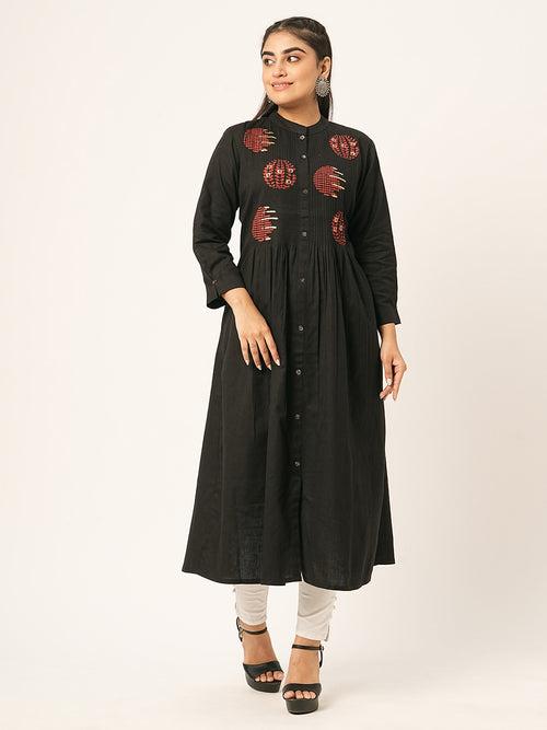 Black Comfort Fit Cotton Kurta for Women Online in India - Zola