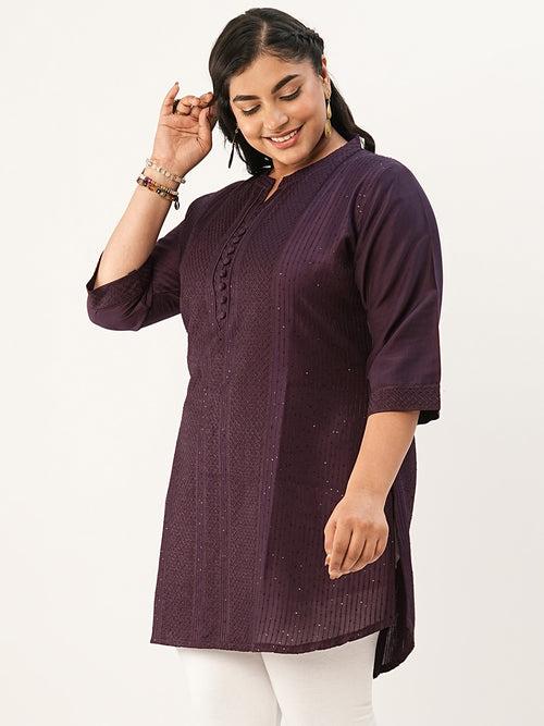 Wine Ethnic Wear Chanderi Silk Straight Tunics for Ladies - Zola