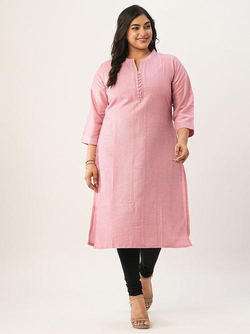 Comfort Fit Pink Chanderi Silk Kurta for Women Online - Zola