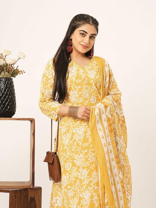 Buy Comfort Fit Mustard Cotton Suit Set for Women Online - Zola