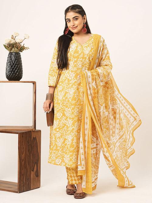 Buy Comfort Fit Mustard Cotton Suit Set for Women Online - Zola