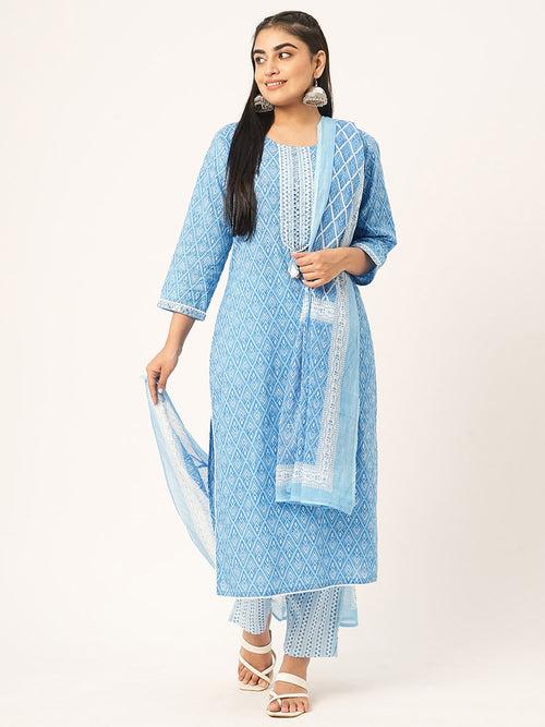 Buy Comfort Fit Blue Cotton Suit Set for Women Online - Zola