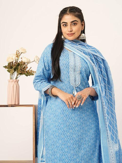 Buy Comfort Fit Blue Cotton Suit Set for Women Online - Zola