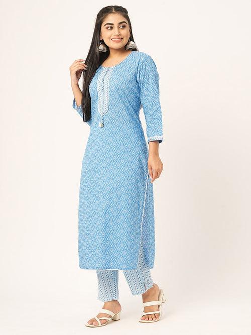 Buy Comfort Fit Blue Cotton Suit Set for Women Online - Zola