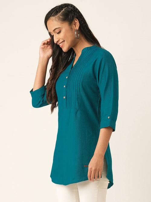 Teal Comfort Fit Rayon Tunics for Women Online in India Hip Length Straight - Zola