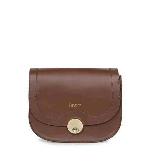 Favore Women Brown Leather Saddle Bags