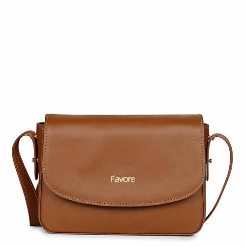 Favore Women Tan Leather Sling Bags