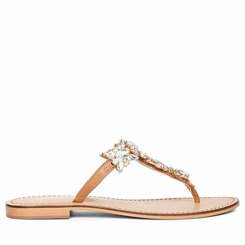 Saint Fleur Multi Stone Embellished Tan Leather Flats