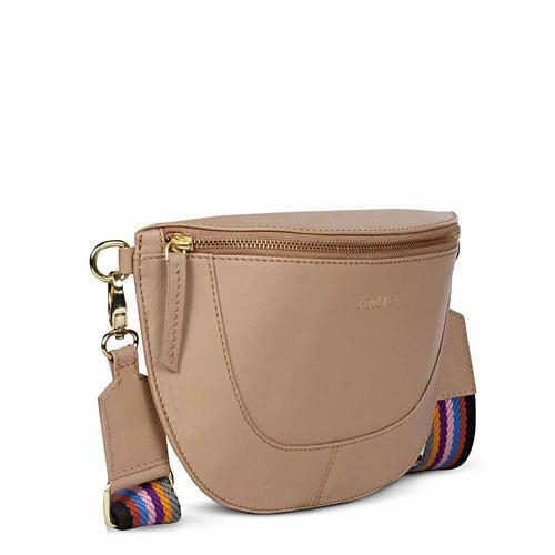 Favore Women Beige Leather Crossbody Fanny Bags