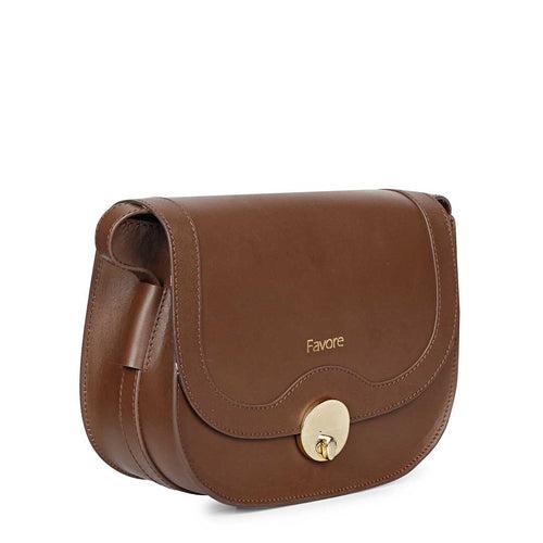 Favore Women Brown Leather Saddle Bags