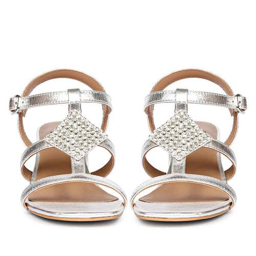 Saint Donya Stones Silver Metallic Leather Block Heels