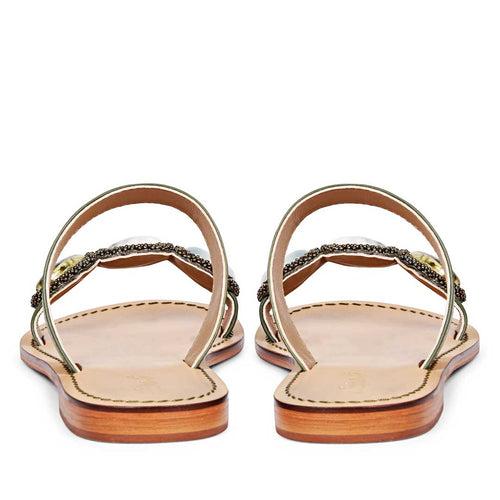 Saint Eva Multi Stone Adorned Olive Leather Flats