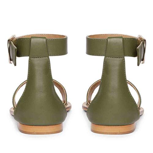 Saint Donelle Zip Decor Olive Leather Sandals