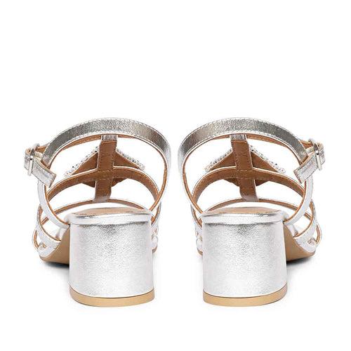 Saint Donya Stones Silver Metallic Leather Block Heels