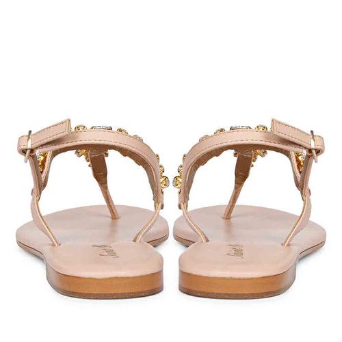 Saint Elsa Silver Stone Adorned Pink Leather Sandals