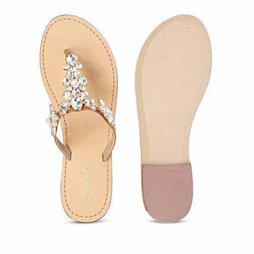 Saint Fleur Multi Stone Embellished Tan Leather Flats