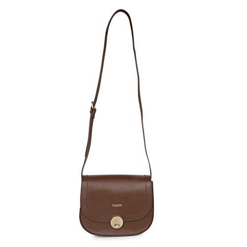 Favore Women Brown Leather Saddle Bags