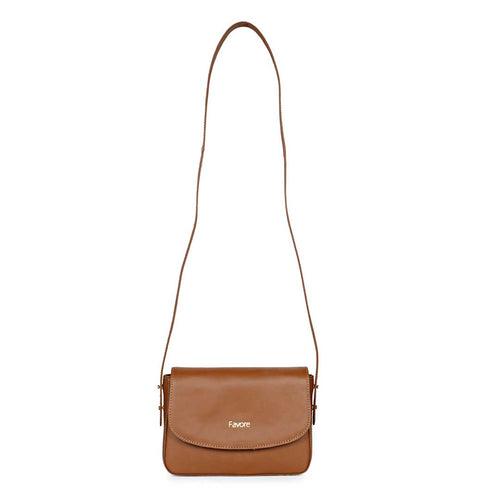 Favore Women Tan Leather Sling Bags