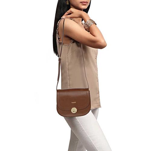 Favore Women Brown Leather Saddle Bags