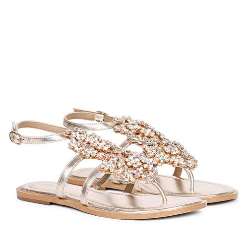 Saint Jenna Silver Stone Adorned Platin Leather Flat Sandals